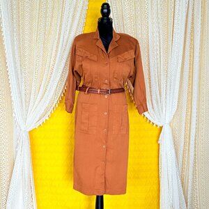 Vintage 70s Safari-Style Utility Midi Shirt Dress by Howard Wolf | Made in USA